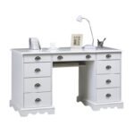 Escritorio grande blanco estilo inglés con 9 cajones - Imagen 2