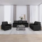 Conjunto de sofá de 3 piezas con cojines vidaXL de piel sintética negra
